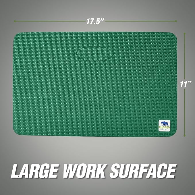 RUGGED RHINO Heavy Duty Kneeling Pad for Work, 2 PK, Shock Absorbent Thick Knee Pads, Holds Up to 300 lbs, Protect Knees from Hard Concrete Surfaces For Mechanics, Yard Gardening, Home Gym, Pine Green