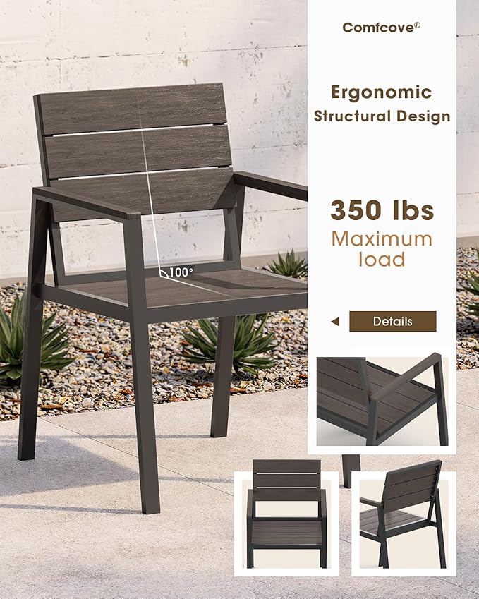 Outdoor Dining Set for 4, Aluminum Patio HDPS Outdooor Table and Chairs Set with Umbrella Hole, All Weather Patio Furniture Set, 5 Peice Patio Dining Table Set (Charcoal)