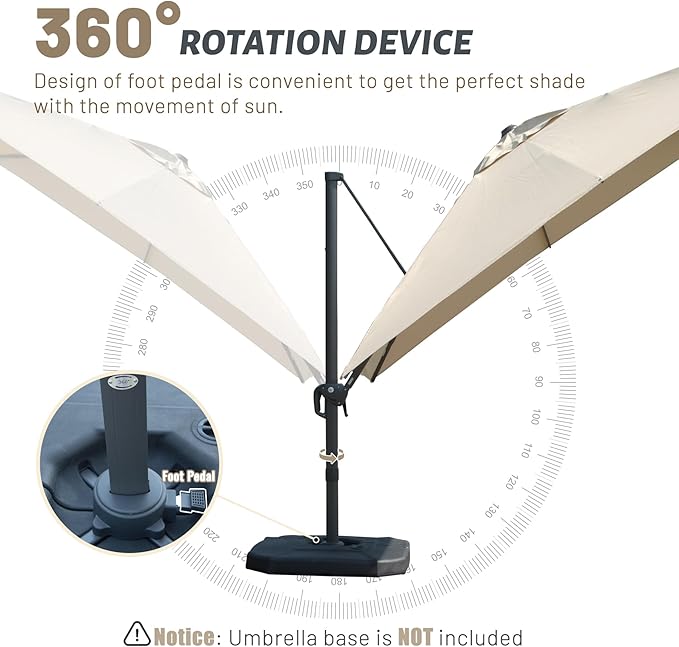 Domi 8’x8’ Cantilever Patio Umbrella, Aluminum Windproof Outdoor Umbrella with 360°Rotation, Square Offset Sun Shade Umbrella for Outside Deck Backyard Garden Pool, Beige