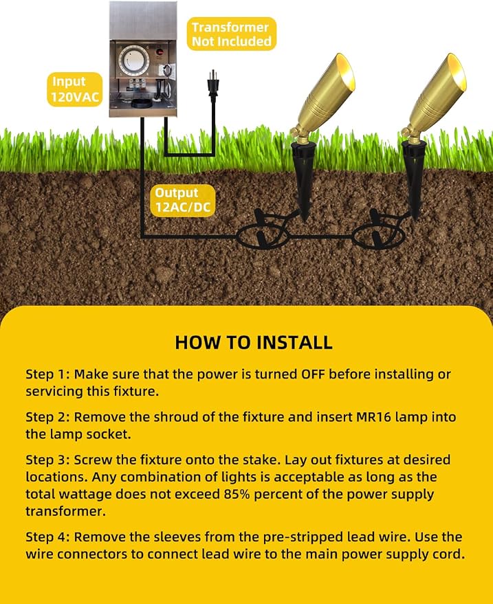 COLOER Die-cast Brass Landscape Spotlight 10-Pack with 5W Aluminum Housing LED MR16 Bulb,12V AC/DC Low Voltage Copper Outdoor Lighting, Directional Garden Patio Spot Up Light (102B Copper Finish)