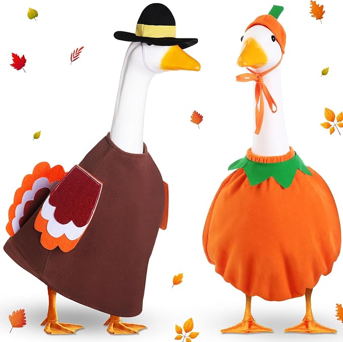 2 Set Thanksgiving Day Goose Outfit Lawn Porch Cloths Plastic Goose Clothing Fall Halloween Outfit for 23" Outdoor Patio Yard Lawn Art Decoration