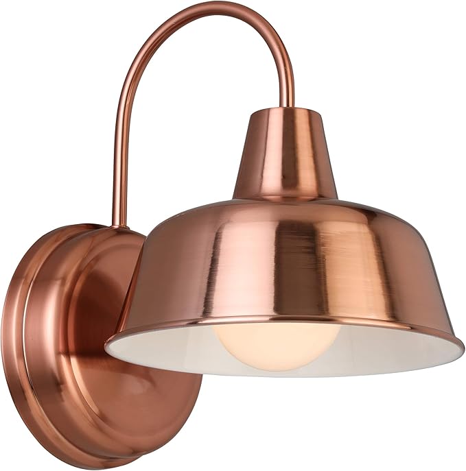 Design House Mason Farmhouse Gooseneck Barn Light, Outdoor Exterior Porch or Patio Wall Light Fixture, Copper Paint, 8 Inch Diameter, 1-Pack, 588434 | Wall Mount, Modern Farmhouse, Steel, Lighting, 588434