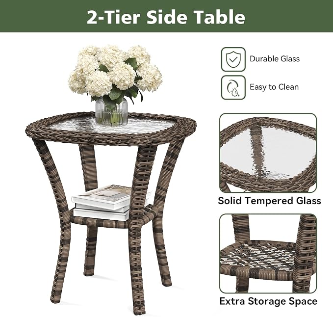 Aoxun 14 Piece Outdoor Patio Furniture Set with 44'' Fire Pit Table, Wicker Rattan Outdoor Furniture with High Back Swivel Rocker Chairs, Outdoor Conversation Set with Thick Cushion, Black