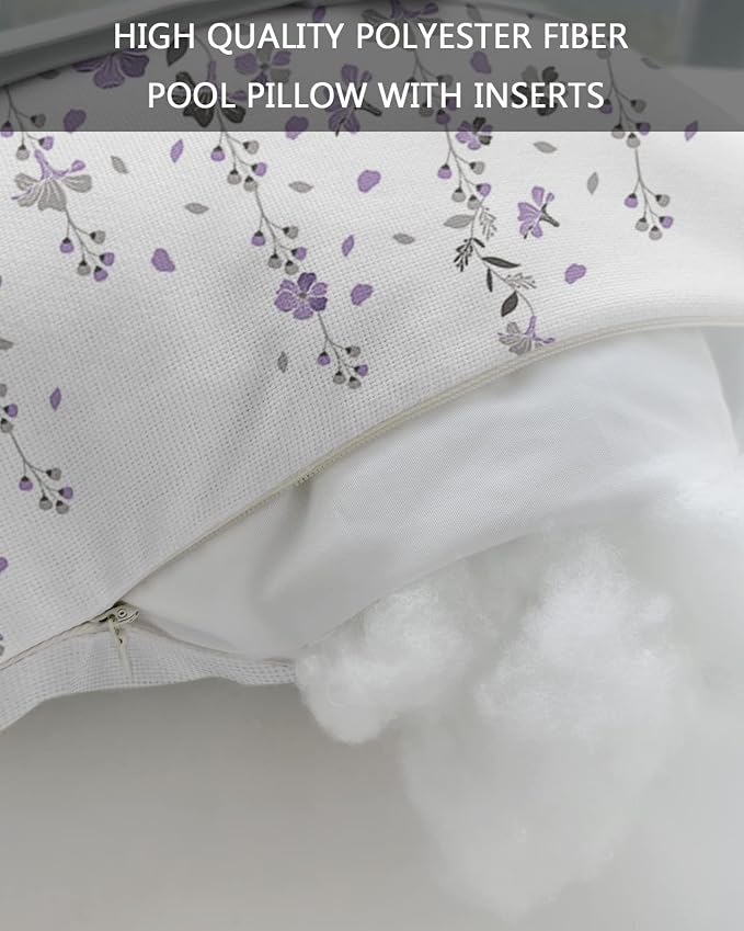 Outdoor Pillows Covers with Inserts Flower Purple Grey Cherry Blossoms White Waterproof Pillow with Adjustable Strap Throw Pillows for Patio Furniture Recliner Lounge Chair, 11x16 inch, 1PCS