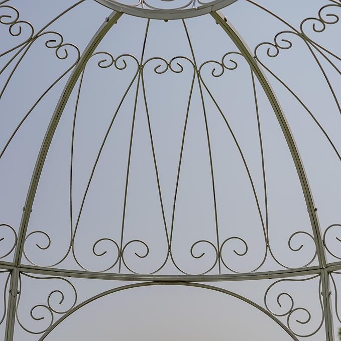 Large Round Metal Garden Gazebo with 3 Entries and Side Walls (Antique White)