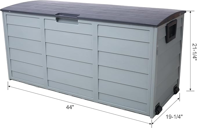 PVWIIK Outdoor Storage Box with Wheels,75 Gallon Mobile Waterproof Resin Deck Box,Lockable Storage for Patio Cushions,Garden Tools,Pool Accessories,UV-Resistant Storage Bench for Backyard & Deck,Gray