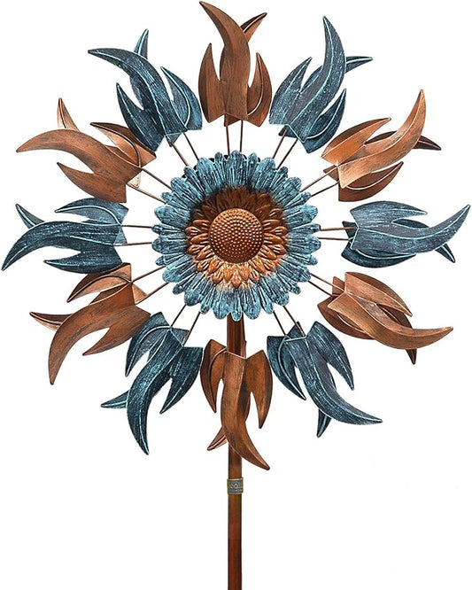 Wind Spinners Outdoor, 84" Large Metal Kinetic Wind Sculptures for Garden, Classic Yard Art with 2 Piece Welcome Flag Decoration