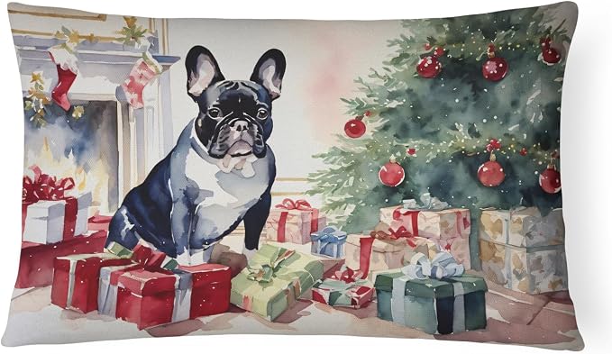 Caroline's Treasures DAC2659PW1216 French Bulldog Cozy Christmas Throw Pillow Machine Washable, Indoor Outdoor Decorative Pillow for Couch, Bed or Patio, 12HX16W