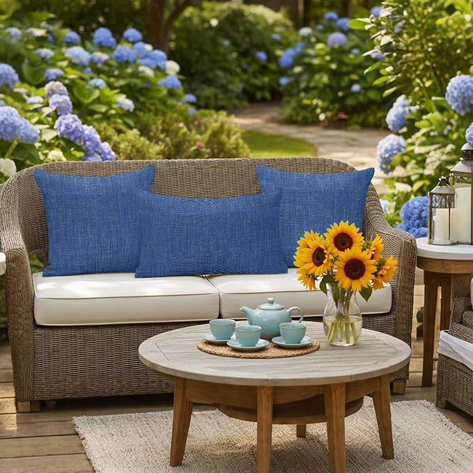 Pack of 2 Waterproof Outdoor Pillow Covers 16x16 Inch Decorative Pillow Covers Navy Blue Throw Pillowcases Vintage Country Monochrome Farmhouse Outdoor Cushion Cover for Couch, Patio, Tent