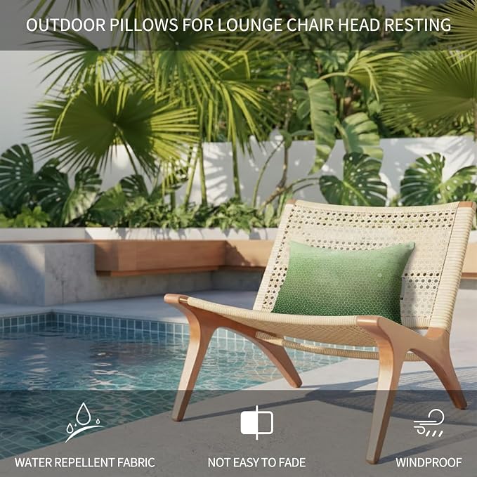 Chaise Lounge Headrest Pillow 1 Pack, Green Ombre Waterproof Chair Pillows with Insert & Adjustable Elastic Strap for Beach Pool Recliner, Geometric Stained Glass Outdoor Patio Pillow