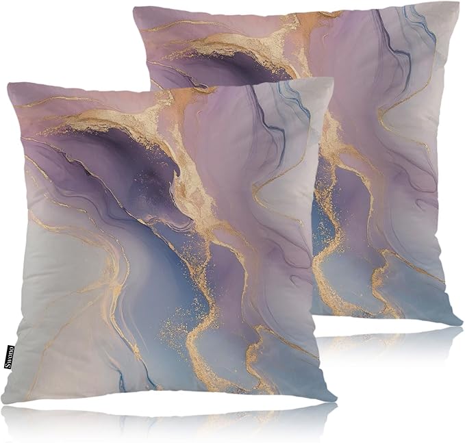 Swono Marble Throw Pillow Case, Luxury Pink Gold Marble Square Home Decorative Cushion Cover for 18 X 18 Inches Pillow Covers, Swirl Waves Marble 2 Pack Pillowcases for Bedroom Office Dorm Couch