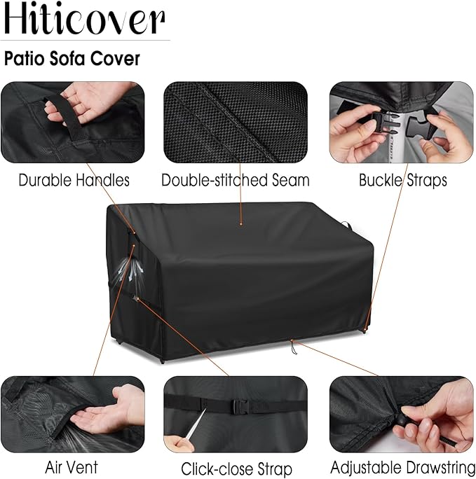 Outdoor Sofa Cover, 56 Inch Waterproof Paito Couch Loveseat Cover, Furniture Covers for Outdoor Seating for Winter - 56 x 35 x 32 Inch, Black