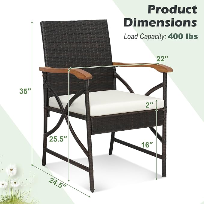 Tangkula 7-Piece Outdoor Dining Set with Acacia Wood Table & 6 Wicker Rattan Armrest Chairs, Detachable Cushions, Umbrella Hole, All-Weather Patio Conversation Furniture Set for Garden Deck (7 PCS)