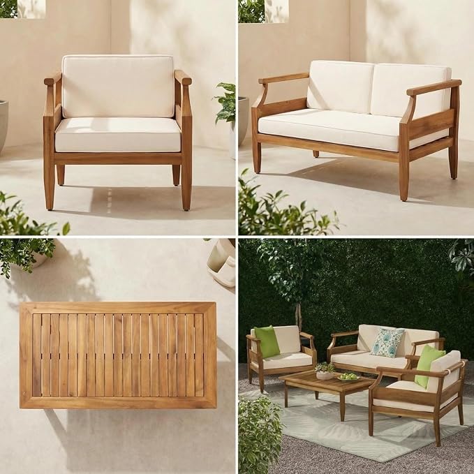 Patio Furniture Set-Single Chair, Outdoor Sectional Furniture with Armrests and Thick Washable Cushions, All-Weather Patio Conversation Set for Backyard, Garden and Poolside, Beige(Series E)