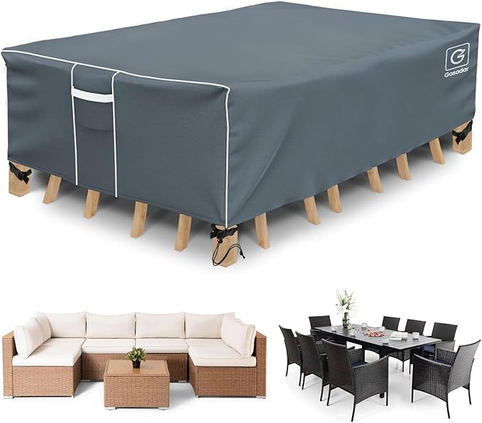 Gasadar Patio Table Cover, Waterproof Outdoor Furniture Cover Rectangular for Patio Table Set, 600D Heavy Duty, 74" L x 47" W x 28" H, Grey