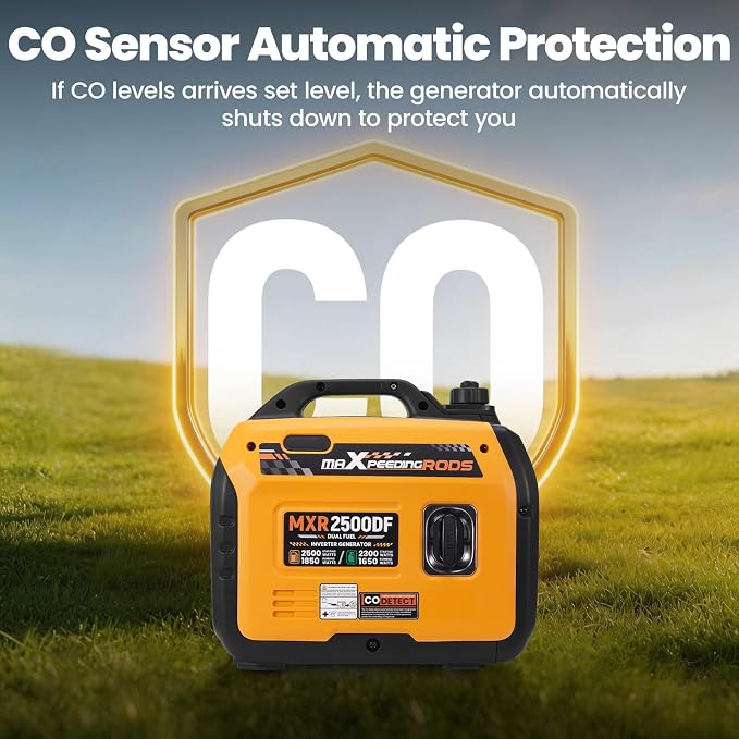 maXpeedingrods 2500W Dual Fuel Inverter Generator Small for Home Outdoor | Gasoline & Propane Powered,ECO Parallel Capable,CO Sensor,Lightweight,w/ EPA PGMA,MXR2500DF Quiet Operation,LPG Fuel Economy