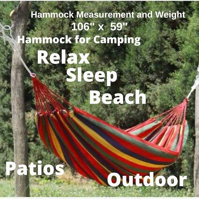 k&klacosta Hammock Outdoor Cotton Hammock Multi Load Capacity Portable Hammock Up to 450lbs with Carry Bag for Patio Garden Camping Red Yellow Stripes