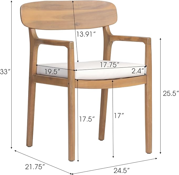 Christopher Knight Home Zoa Acacia Wood Dining Set for 4, Outdoor Dining Table with Dual Slatted Pedestal Bases, Outdoor Dining Chairs with Cushions, 5 Piece Patio Dinner Set, Beige/Teak