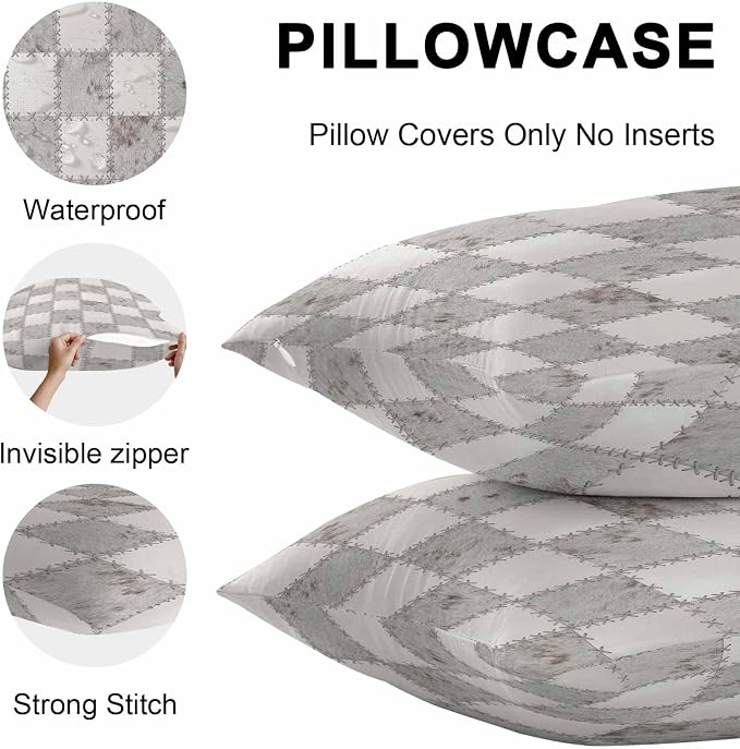 Cream Gray Checkered Outdoor Pillow Covers 18x18 Inch Throw Pillow Covers Set of 2 Waterproof Decorative Pillow Cases Modern Farmhouse Plaid Fur Texture Cushion Covers for Patio Furniture Garden Couch