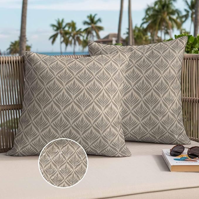 Retro Brown Outdoor Waterproof Throw Pillow Covers Set of 2, 26"x26", Floral Modern Abstract Geometric Decorative Pillow Covers Outside Cushion Case for Patio Porch Garden
