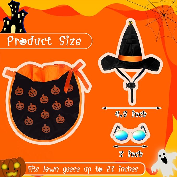 Halloween Porch Goose Outfits, Fall Goose Clothes Fits 17-23 in Statue | Goose Costume with Hat & Sunglasses for Cement Plastic Outdoor Patio Yard Lawn Duck Party Decoration