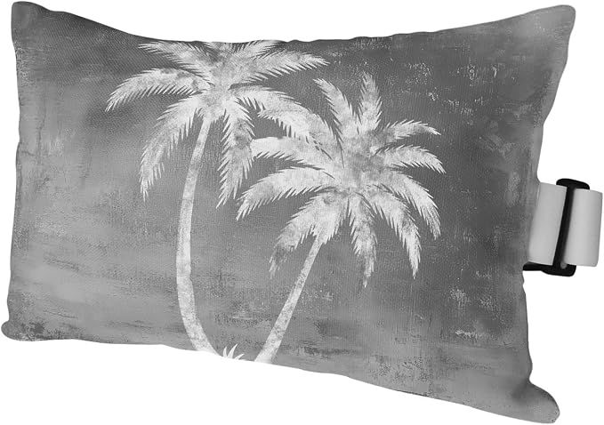 Palm Trees Tropical Outdoor Pillows for Chaise Lounge Chair Waterproof Lumbar Pillows with Insert&Adjustable Strap Beach Headrest Pillow Shabby Black Summer Coastal Recliner Pool Pillow 11"x16"