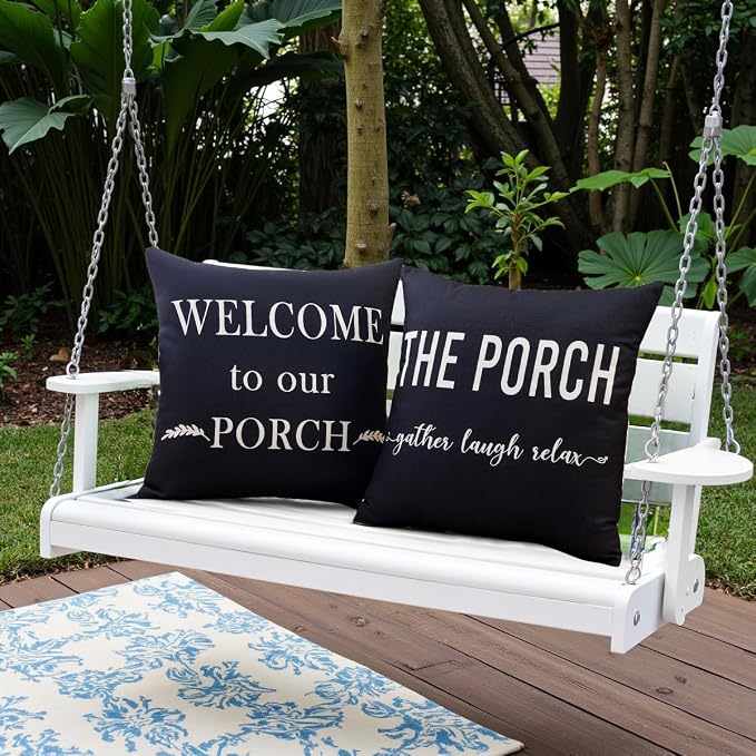 Porch Patio Decor Black Outdoor Lumbar Pillow Covers Waterproof 12x20 | Set of 2, Outdoor Pillows, Porch Decorations Outdoor, Porch Pillows, Outdoor Pillows Waterproof, Outdoor Decor for Patio