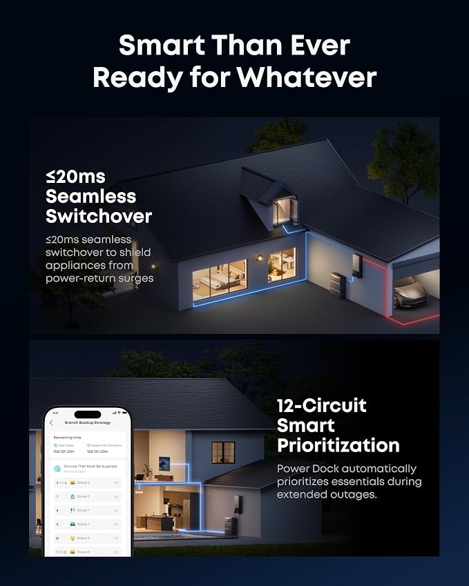 Anker SOLIX E10, Power Dock, 6kWh Battery, 200A Whole-Home Automatic Backup, ≤20ms Switchover, 9kW Solar, Reduce Bills, NEMA 4 & 3R, Up to 12-Month 0% APR