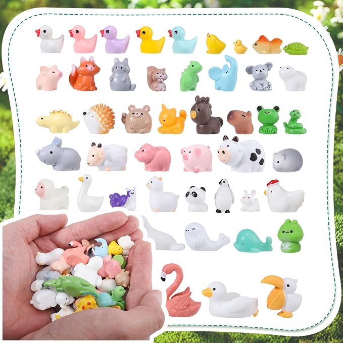 Fairy Garden Accessories, 50 Pcs Mini Resin Animals Miniature Figurines | Resin Figures 50 Styles Small Resin Tiny Animals for Garden Accessories Outdoor Landscape Miniatures Dollhouse Home Decor