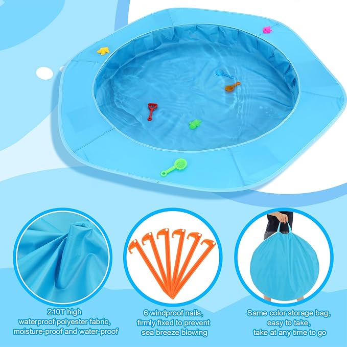 Gemscream Hexagon Beach Pool, 71 x 71 x 6 Inches Beach Puddle for Toddler, Portable Puddle Pool Easy Fold Up, for Babies,Girls,Boys,Infants and Toddlers