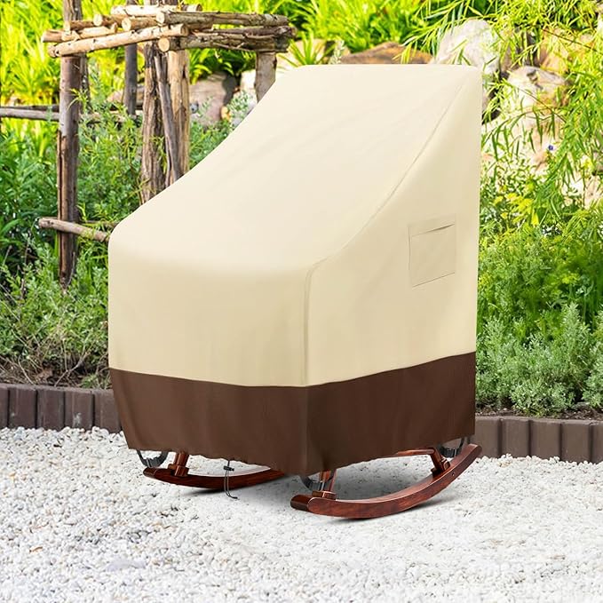 Outdoor Rocking Chair Cover 2 Pack, Heavy Duty Waterproof Patio Chair Cover for 27" W x 34" D x 45" H Rocking Chair Patio Garden Porch Outdoor Furniture Cover, Beige