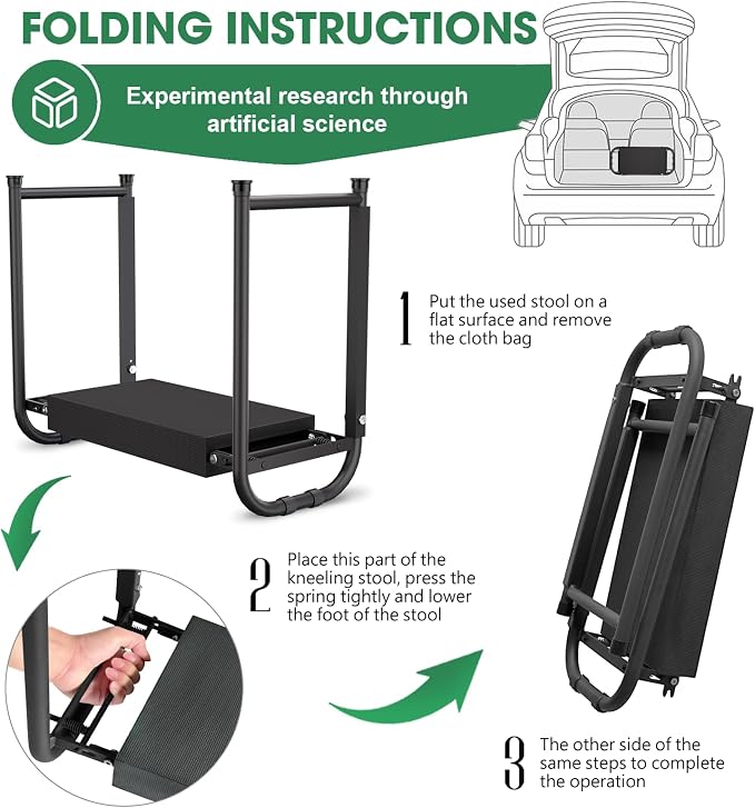 Heavy Duty Garden Kneeler & Seat with Support Legs, 400lbs Capacity Foldable Gardening Stool, Extra Thick Pad & Large Tool Organizer Bag, Ergonomic for Seniors - Dark Black