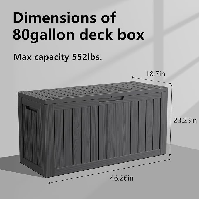 85 Gallon Resin Deck Box, Outdoor Waterproof Storage Containers, Lockable Patio Storage Box For Furniture, Gardening Storage With Lids (Black)