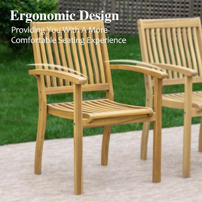 HERA'S HOUSE 9pc Patio Dining Set, Expandable Acacia Wood Table + 8 Chairs | Rectangular wooden table with umbrella hole, Fade-resistant, all-weather furniture for backyard, garden & poolside