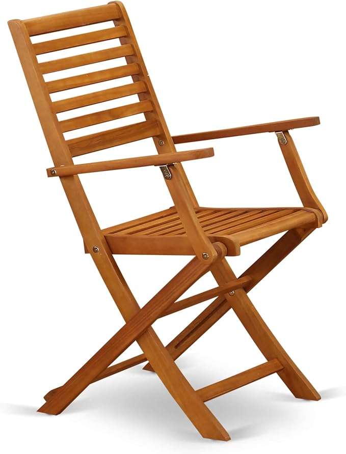 East West Furniture AEBS7CANA 7 Piece Patio Bistro Dining Furniture Set Consist of a Rectangle Outdoor Acacia Wood Table and 6 Folding Arm Chairs, 36x60 Inch, Natural Oil