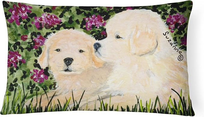 Caroline's Treasures SS8826PW1216 Golden Retriever Canvas Fabric Decorative Pillow Machine Washable, Indoor Outdoor Decorative Pillow for Couch, Bed or Patio, 12HX16W