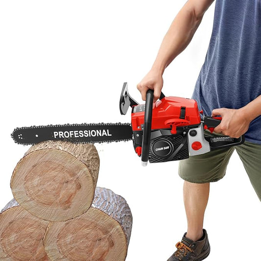 Gasoline Chainsaw, 58cc 20" Chain Gas Saw, Single Cylinder Air-cooled 2-stroke Engine, 3.6HP Professional Quick Stop Chainsaw for 19.69" Wood Cutting, Tree Pruning, Forest Felling, 45*10.24*10.83in