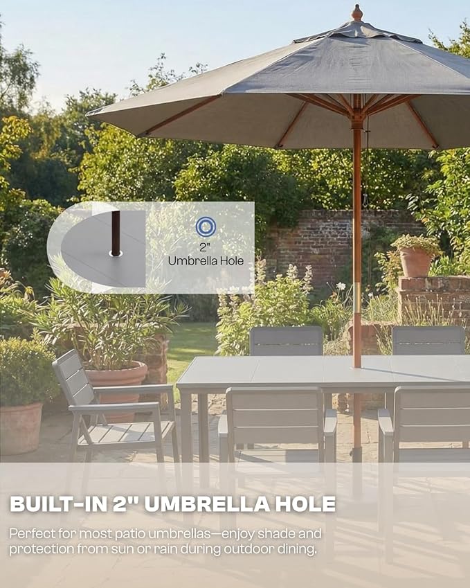 4 Person Outdoor Dining Set, Aluminum & HDPE Patio Table and Chairs with 2" Umbrella Hole, Weather-Resistant Outdoor Furniture for Backyard, Deck, Porch, Garden, Poolside (Grey)