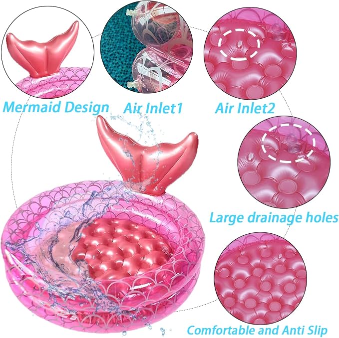 Inflatable Kiddie Pools Mermaid, Backyard Round Swimming Pool for Kids, Cute Raft Paddling Pool Indoor&Outdoor Toddler Fun Water Swim Beach Floaties Toys Fishing Pond Ball Pit Pool