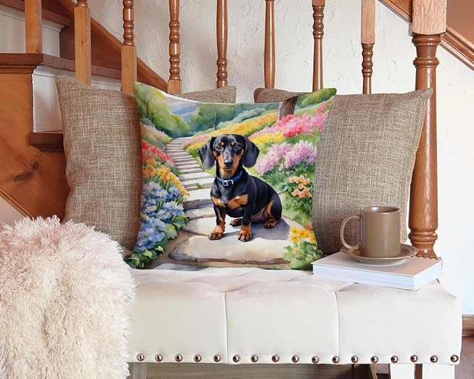 Caroline's Treasures Dachshund Spring Path Throw Pillow Machine Washable, Indoor Outdoor Decorative Pillow for Couch, Bed or Patio, 14Hx14W