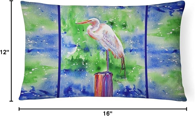 Caroline's Treasures 8358PW1216 Egret Canvas Fabric Decorative Pillow Machine Washable, Indoor Outdoor Decorative Pillow for Couch, Bed or Patio, 12HX16W