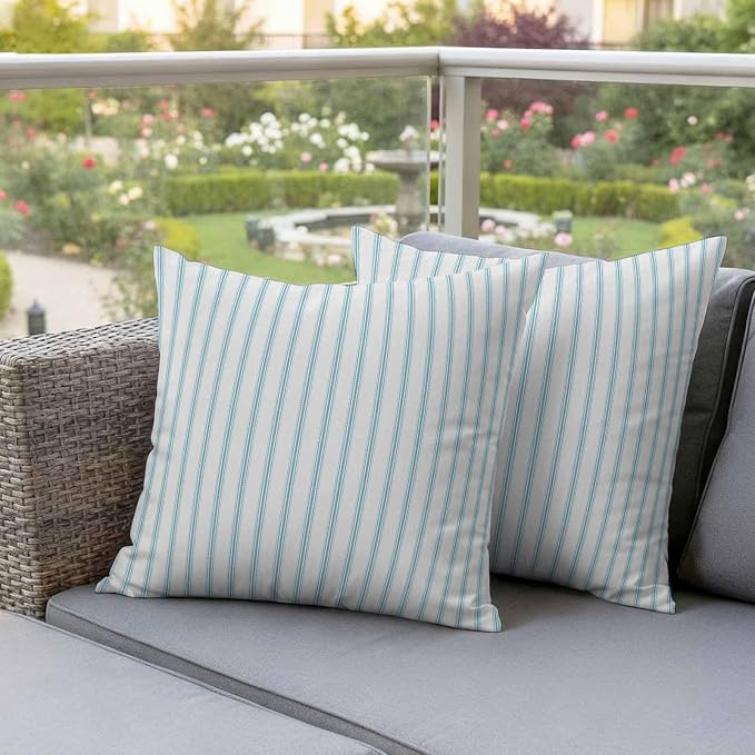 Outdoor Pillow Covers 20x20 Set of 2 Teal Stripes Outdoor Pillows Waterproof Throw Pillow Covers Simple Style Pillowcases Decorative Case for Patio Cushion
