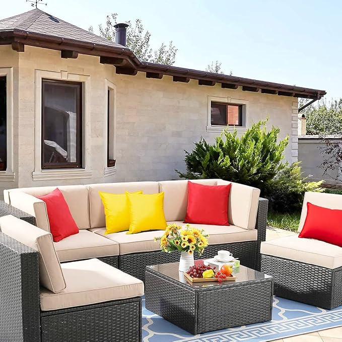 Yellow Outdoor Waterproof Throw Pillow Covers Durable Vibrant Square Decorative Cushion Case for Patio Furniture, Garden, Bright Color Outdoor Pillow Covers (18 x 18 Inches, 2 PCs)
