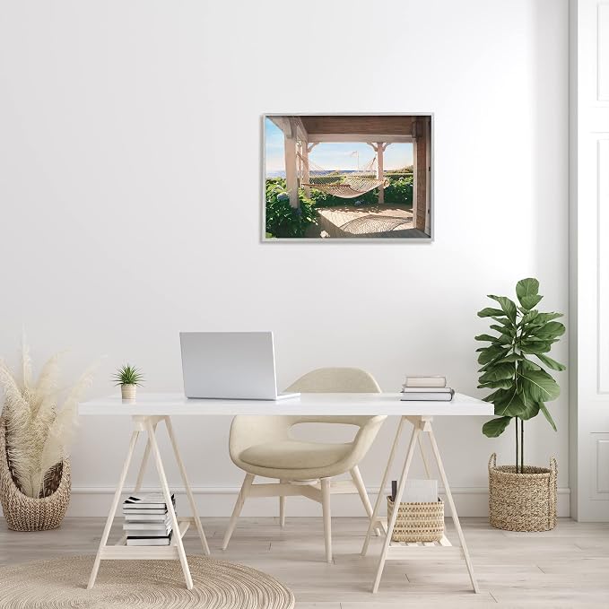 'Tranquil Hammock Warm Sunlit Porch Rural'| Framed Giclee Art | Stupell Industries | Gray, 30 x 24 Inches, Easy to Hang and Sturdy, Made in USA, by Tom Mielko