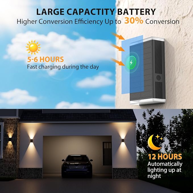Solar Wall Light Outdoor,3000/4000/6000K 3 Modes Dusk to Dawn Lighting Wall Sconce IP67 Waterproof Up and Down Solar Lights Outdoor for House, Garage, Porch,Doorway (4 Pack)