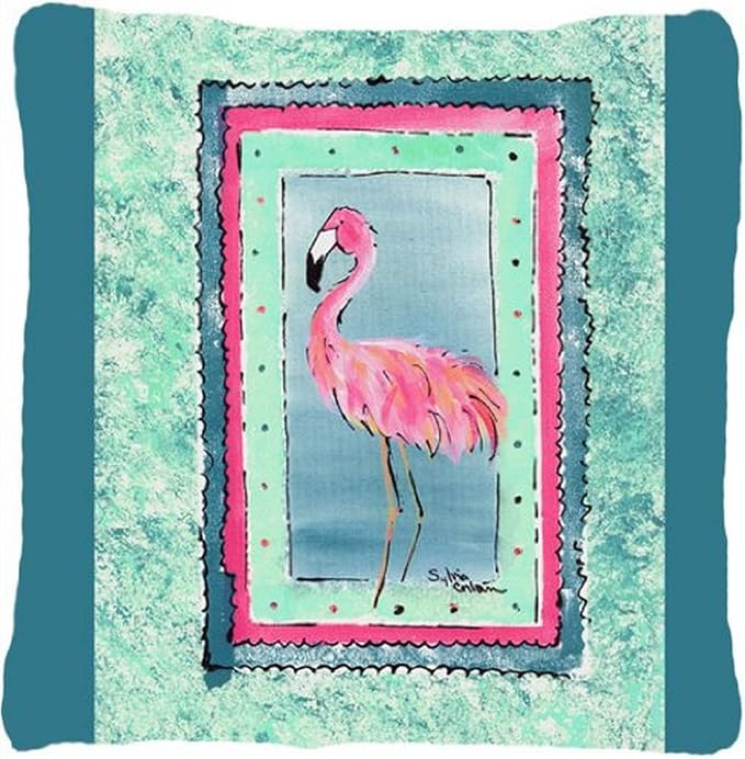 Caroline's Treasures 8107-CPW1414 Bird - Flamingo Fabric Decorative Pillow Machine Washable, Indoor Outdoor Decorative Pillow for Couch, Bed or Patio, 14Hx14W