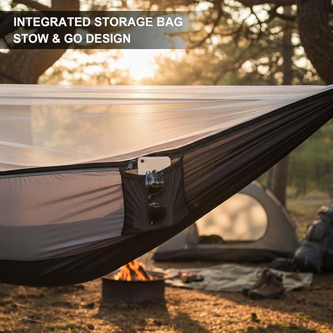 Portable Camping Hammock for Outdoor Relaxation, Lightweight Breathable Hammock with Quick Setup Straps, Ideal for Backyard, Travel, Hiking Adventures, Comfortable Hammock