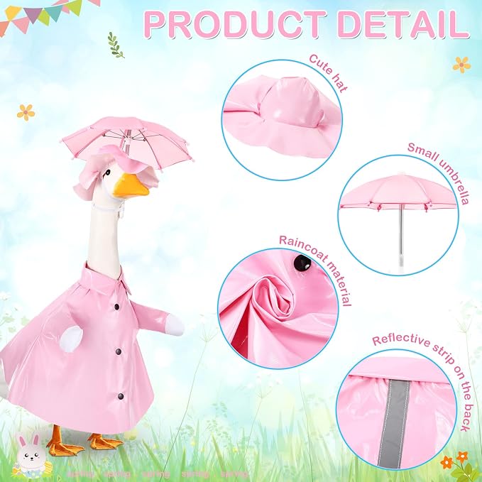 FuWeave Summer Baby Goose Outfit Raincoat and Umbrella for 17'' Lawn Porch Baby Goose Costume Plastic Raincoat Clothes for Summer Spring Outdoor Patio Yard Lawn Decoration(Pink)