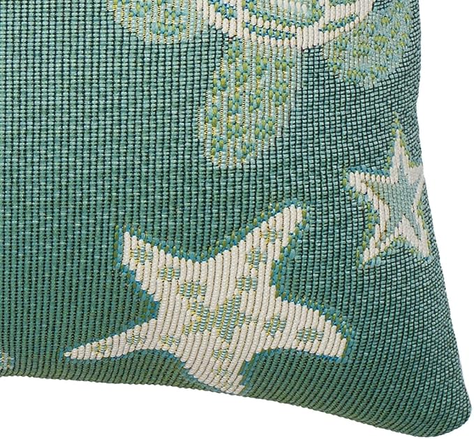 Liora Manne MARINA Indoor/Outdoor Power Loomed Easy Care Pillow - Transitional Geometric Coastal Beach Colorful (Turtle And Stars Aqua) (18" x 18")