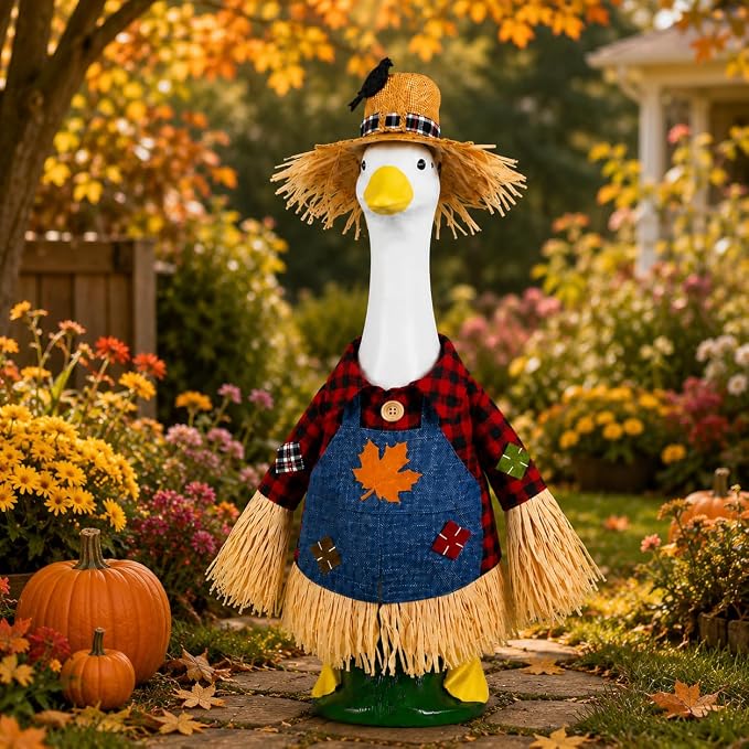 Fall Porch Goose Outfits Fits 23Inch Goose Statue for Outdoor Garden Decor | Scarecrow Porch Goose Outfit,Fall Thanksgiving Lawn Goose Statue Clothes for Outdoor Patio Yard Garden Decoration